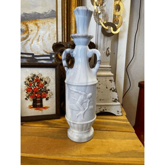 Vintage 1971 Jim Beam Discus Bottle White Marble Slag Glass Greek - Picture 7 of 7